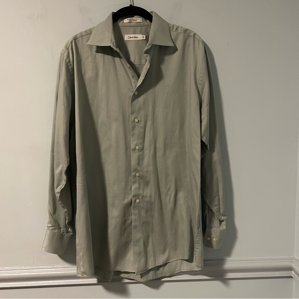 Calvin Klein Green Cotton Button Down Dress Shirt Size 15.5